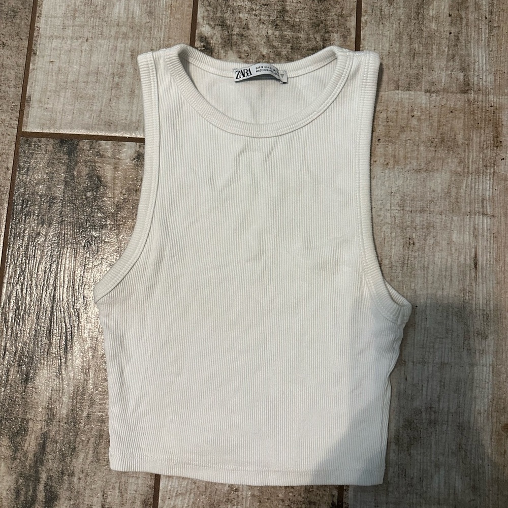 Zara White Fitted Crop Tank Top